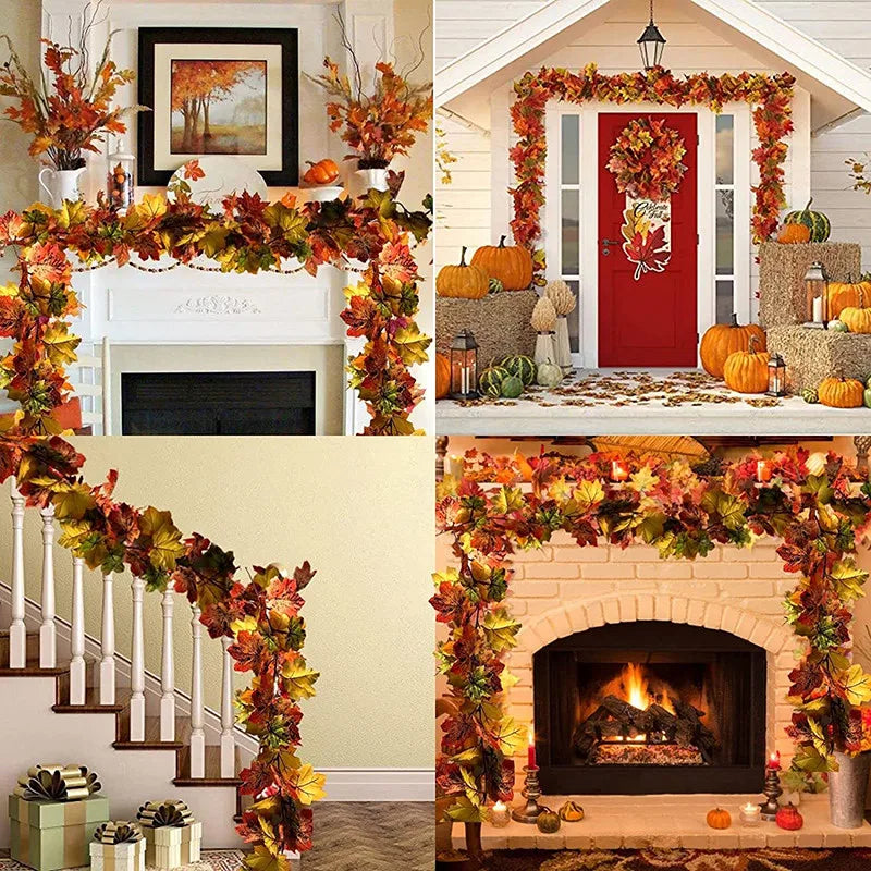 1.7m Artificial Vines Red Autumn Maple Leaves Fake Garland For Home Christmas Halloween Thanksgiving Party Fireplace Fall Decor