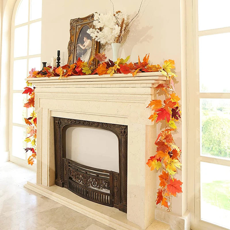 1.7m Artificial Vines Red Autumn Maple Leaves Fake Garland For Home Christmas Halloween Thanksgiving Party Fireplace Fall Decor