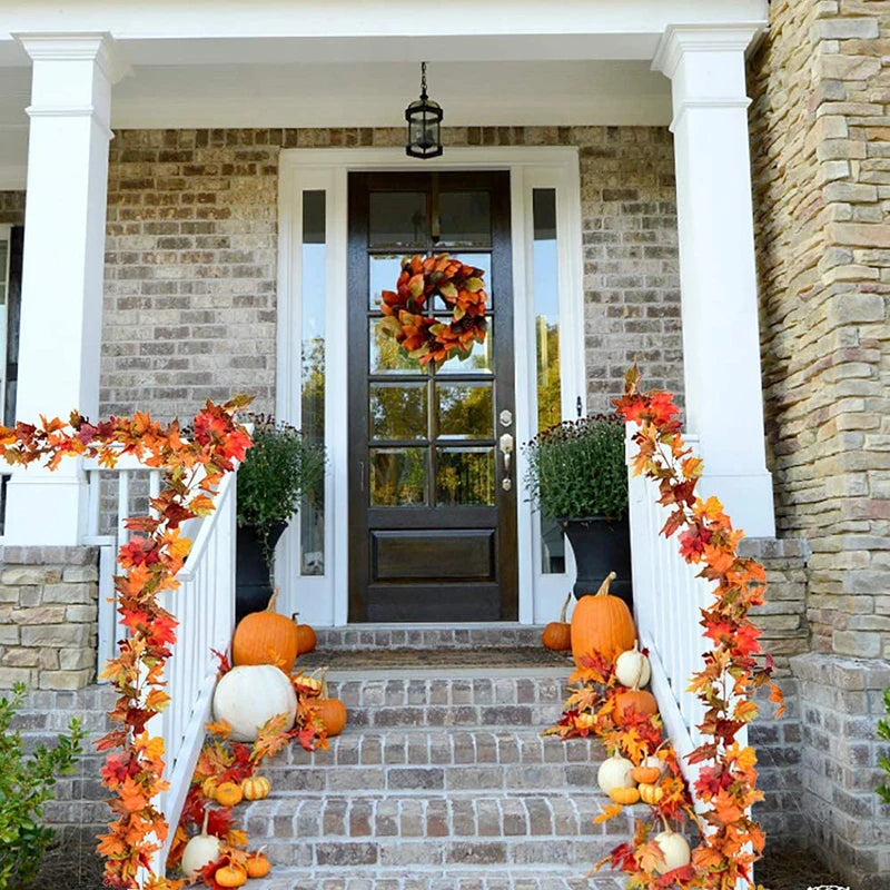 1.7m Artificial Vines Red Autumn Maple Leaves Fake Garland For Home Christmas Halloween Thanksgiving Party Fireplace Fall Decor