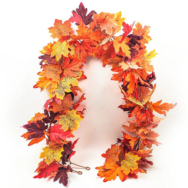 1.7m Artificial Vines Red Autumn Maple Leaves Fake Garland For Home Christmas Halloween Thanksgiving Party Fireplace Fall Decor